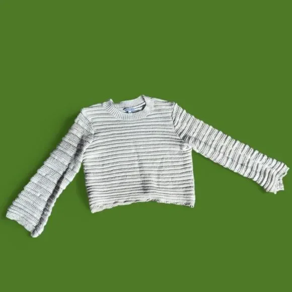 Ophelia Roe Women's White and beige/grey texture ribbed sweater - Picture 2 of 5